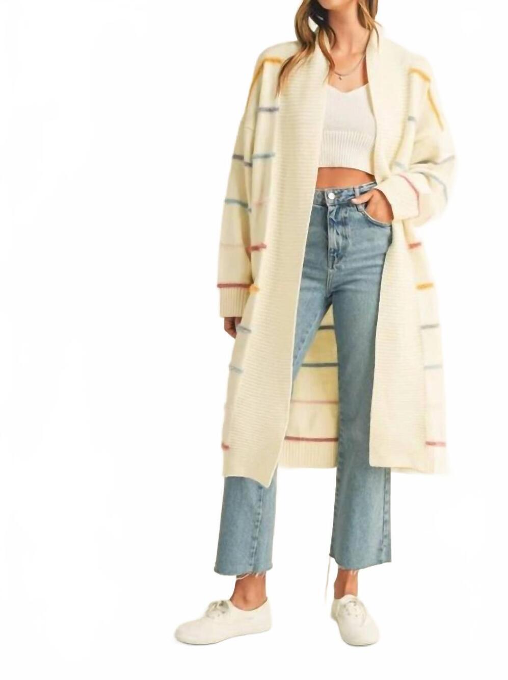 NEW MABLE stripe open long midi cardigan in multi
